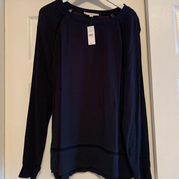LOFT Tops - NWT LOFT Navy blue eyelet-like trim blouse - sz L